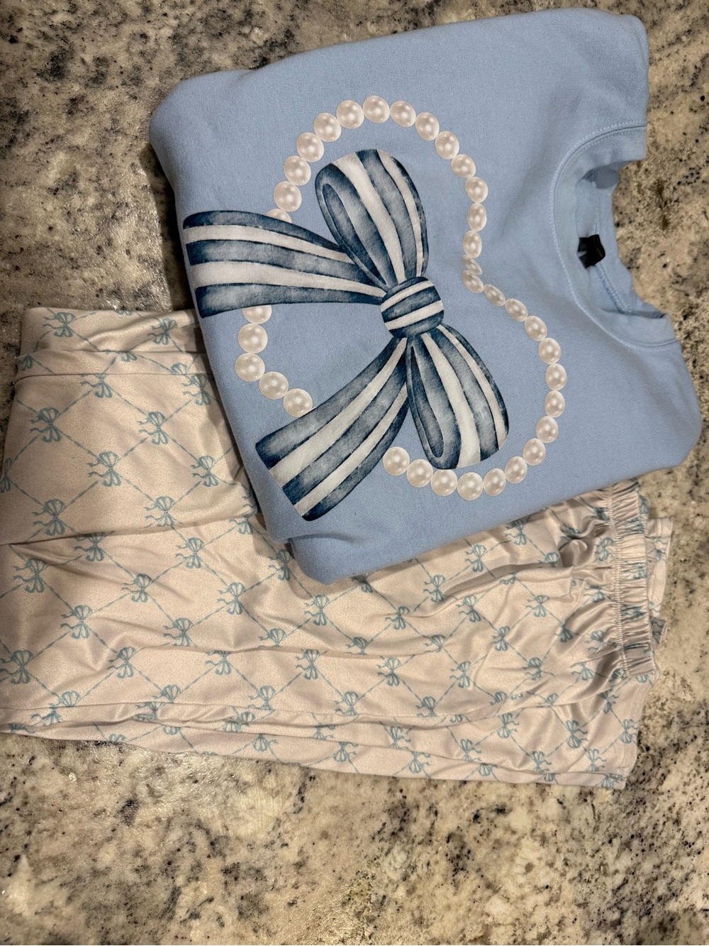 Light Blue Bow & Pearl Pajama Set